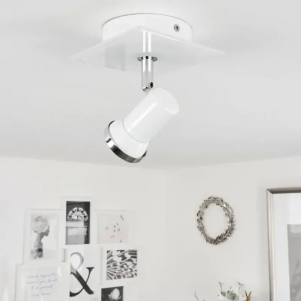 hofstein Plafonnier Lanrigan Chrome, Blanc, 1 lumière* Lampes En Verre