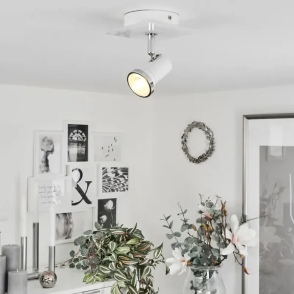 hofstein Plafonnier Lanrigan Chrome, Blanc, 1 lumière* Lampes En Verre