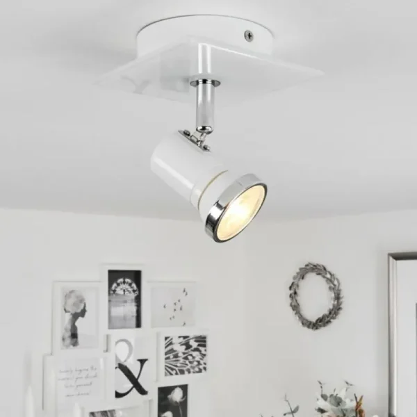 hofstein Plafonnier Lanrigan Chrome, Blanc, 1 lumière* Lampes En Verre