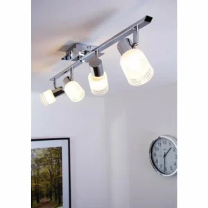 Luminaires Brilliant Plafonnier LED Brilliant Leuchten Chrome, Blanc, 4 lumières* Lampes En Verre