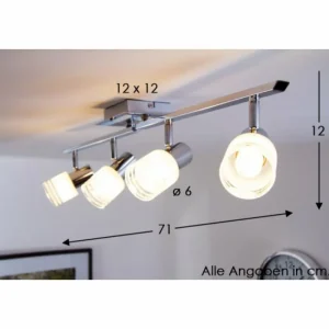 Luminaires Brilliant Plafonnier LED Brilliant Leuchten Chrome, Blanc, 4 lumières* Lampes En Verre