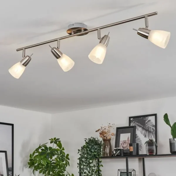hofstein Plafonnier Lejsta Nickel mat, 4 lumières* Lampes En Verre