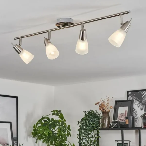 hofstein Plafonnier Lejsta Nickel mat, 4 lumières* Lampes En Verre