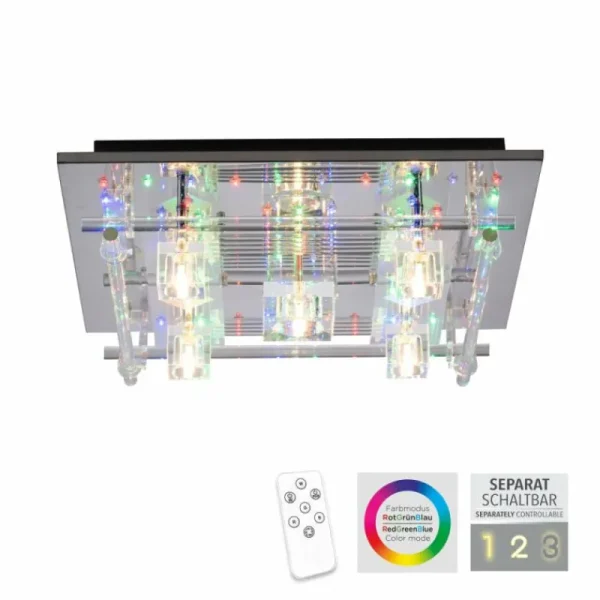 Luminaires Leuchten Direkt Plafonnier Leuchten-Direkt KEMAL2.0 LED Acier brossé, 68 lumières, Télécommandes, Changeur de couleurs* Lampes En Verre