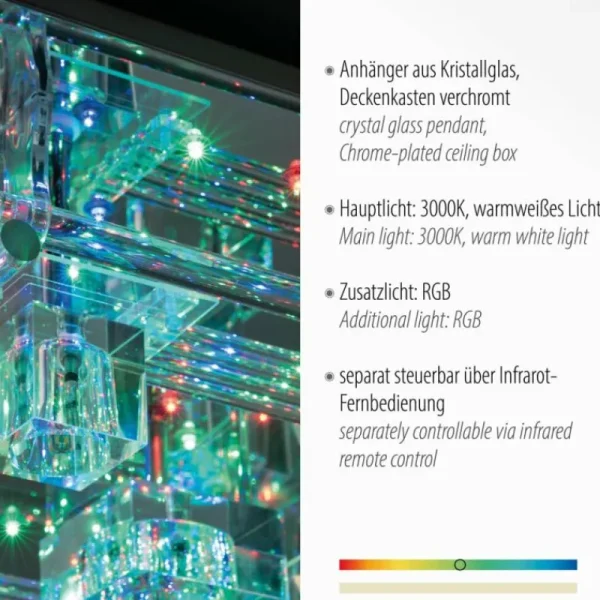 Luminaires Leuchten Direkt Plafonnier Leuchten-Direkt KEMAL2.0 LED Acier brossé, 68 lumières, Télécommandes, Changeur de couleurs* Lampes En Verre