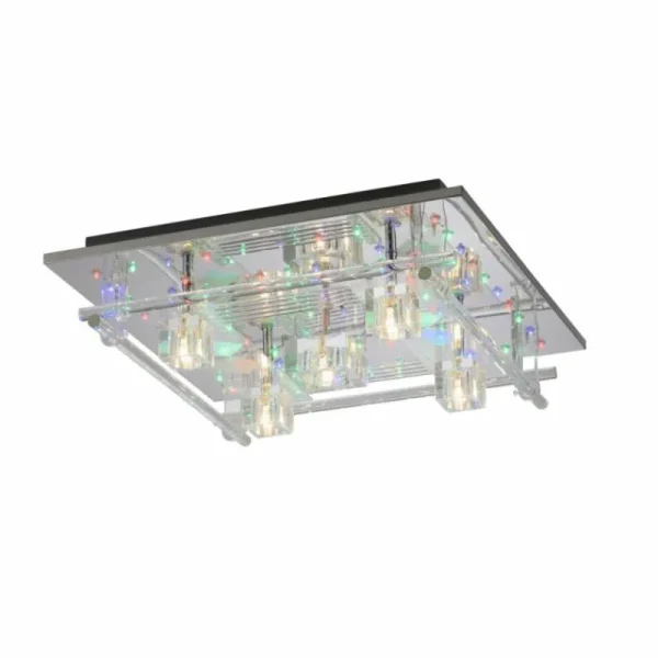 Luminaires Leuchten Direkt Plafonnier Leuchten-Direkt KEMAL2.0 LED Acier brossé, 68 lumières, Télécommandes, Changeur de couleurs* Lampes En Verre