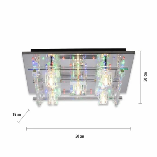 Luminaires Leuchten Direkt Plafonnier Leuchten-Direkt KEMAL2.0 LED Acier brossé, 68 lumières, Télécommandes, Changeur de couleurs* Lampes En Verre