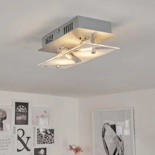 hofstein Plafonnier Liestal LED Nickel mat, 2 lumières* Lampes Modernes