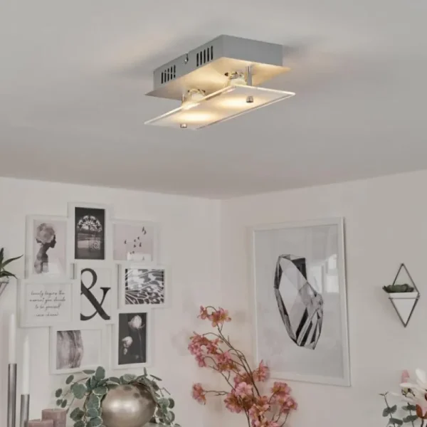 hofstein Plafonnier Liestal LED Nickel mat, 2 lumières* Lampes Modernes