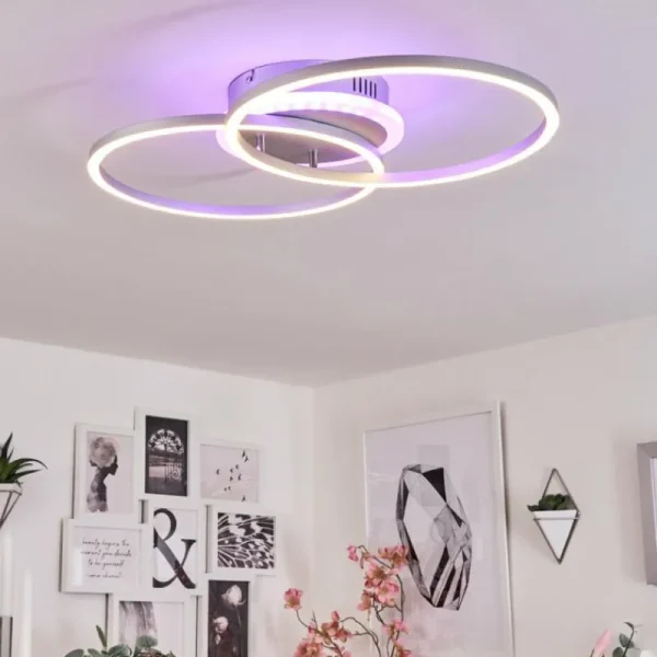 hofstein Plafonnier Lithgow LED Argenté, 2 lumières, Télécommandes, Changeur de couleurs* Lampes Modernes