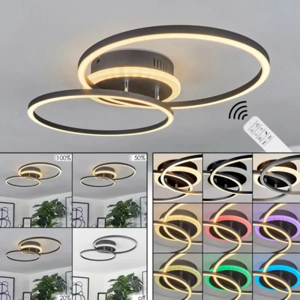hofstein Plafonnier Lithgow LED Noir, 2 lumières, Télécommandes, Changeur de couleurs* Lampes Modernes