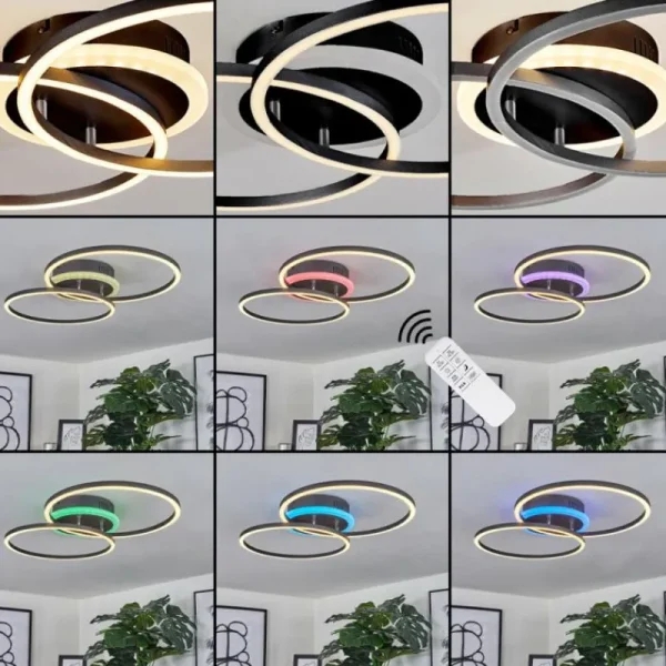 hofstein Plafonnier Lithgow LED Noir, 2 lumières, Télécommandes, Changeur de couleurs* Lampes Modernes