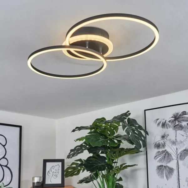 hofstein Plafonnier Lithgow LED Noir, 2 lumières, Télécommandes, Changeur de couleurs* Lampes Modernes