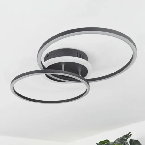 hofstein Plafonnier Lithgow LED Noir, 2 lumières, Télécommandes, Changeur de couleurs* Lampes Modernes