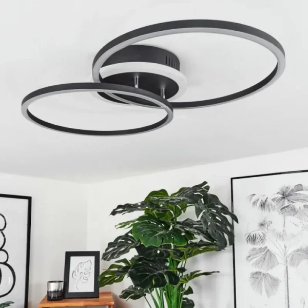 hofstein Plafonnier Lithgow LED Noir, 2 lumières, Télécommandes, Changeur de couleurs* Lampes Modernes