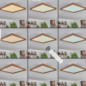 hofstein Plafonnier Longvic LED Brun, Couleur bois, Noir, 1 lumière, Télécommandes* Lampes Modernes