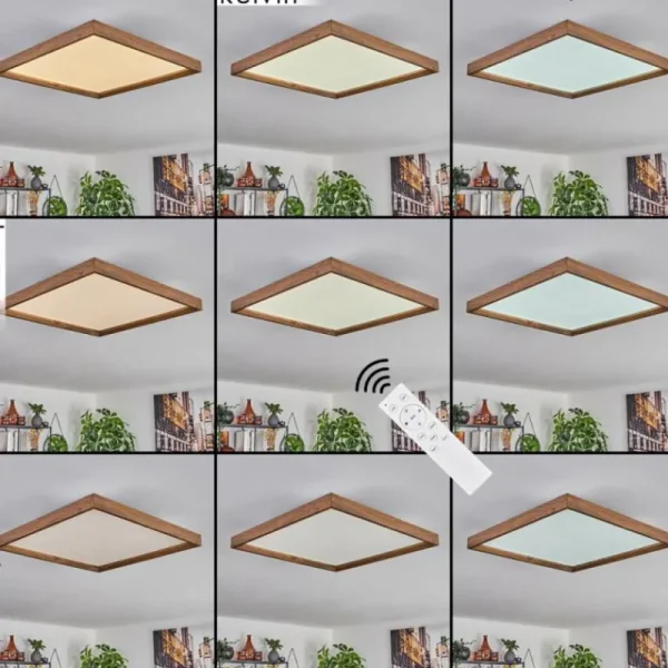 hofstein Plafonnier Longvic LED Brun, Couleur bois, Noir, 1 lumière, Télécommandes* Lampes Modernes