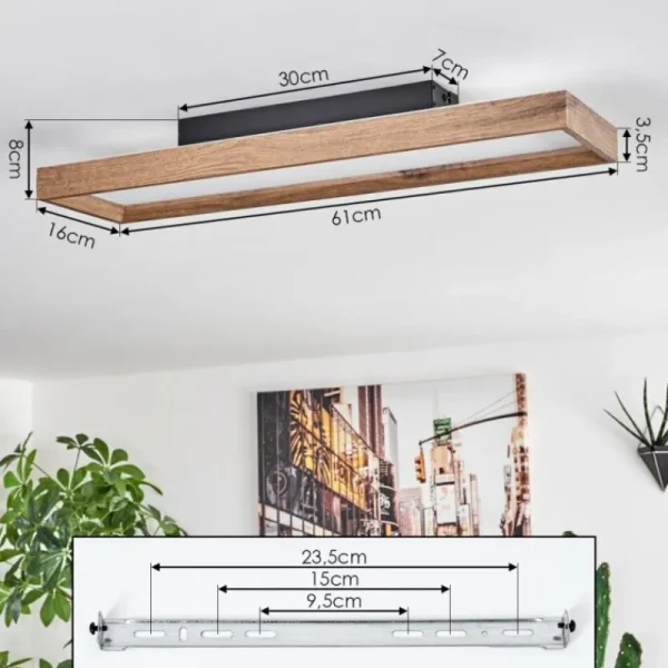 hofstein Plafonnier Longvic LED Brun, Couleur bois, Noir, 1 lumière* Lampes Modernes