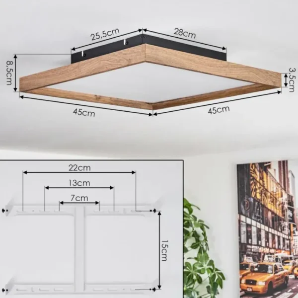 hofstein Plafonnier Longvic LED Brun, Couleur bois, Noir, 1 lumière, Télécommandes* Lampes Modernes