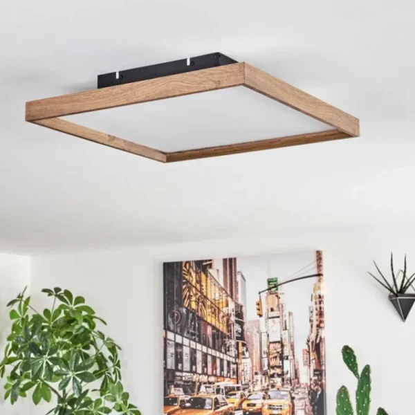 hofstein Plafonnier Longvic LED Brun, Couleur bois, Noir, 1 lumière, Télécommandes* Lampes Modernes