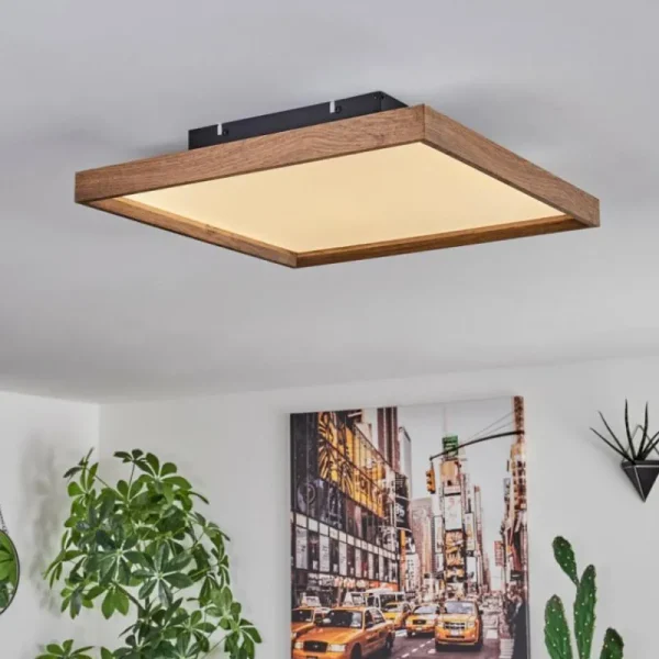 hofstein Plafonnier Longvic LED Brun, Couleur bois, Noir, 1 lumière, Télécommandes* Lampes Modernes