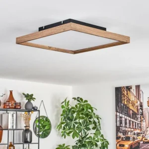 hofstein Plafonnier Longvic LED Brun, Couleur bois, Noir, 1 lumière, Télécommandes* Lampes Modernes