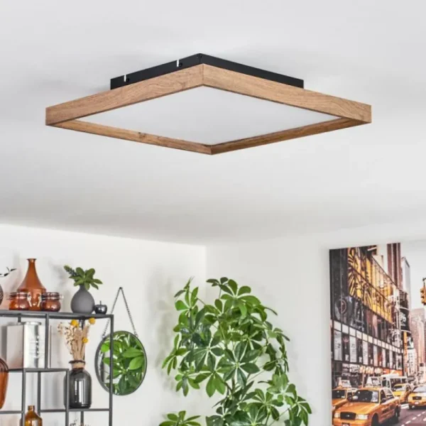 hofstein Plafonnier Longvic LED Brun, Couleur bois, Noir, 1 lumière, Télécommandes* Lampes Modernes