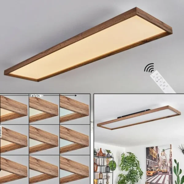 hofstein Plafonnier Longvic LED Couleur bois, Noir, 1 lumière, Télécommandes* Lampes Modernes