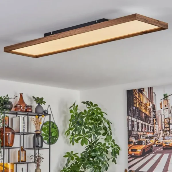 hofstein Plafonnier Longvic LED Couleur bois, Noir, 1 lumière, Télécommandes* Lampes Modernes