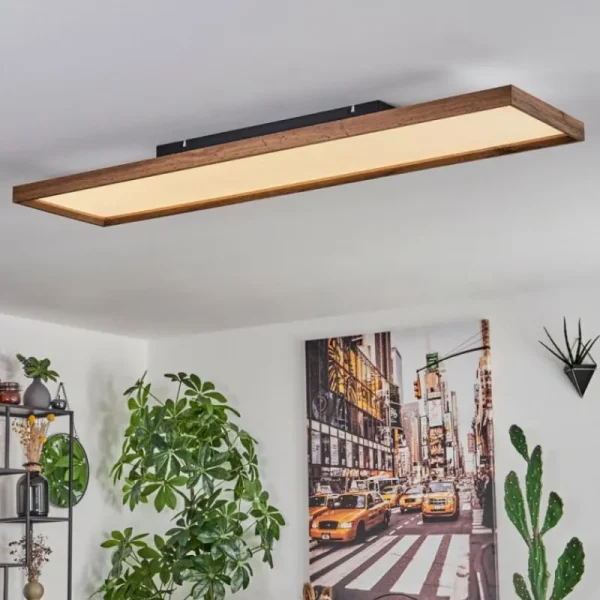 hofstein Plafonnier Longvic LED Couleur bois, Noir, 1 lumière, Télécommandes* Lampes Modernes