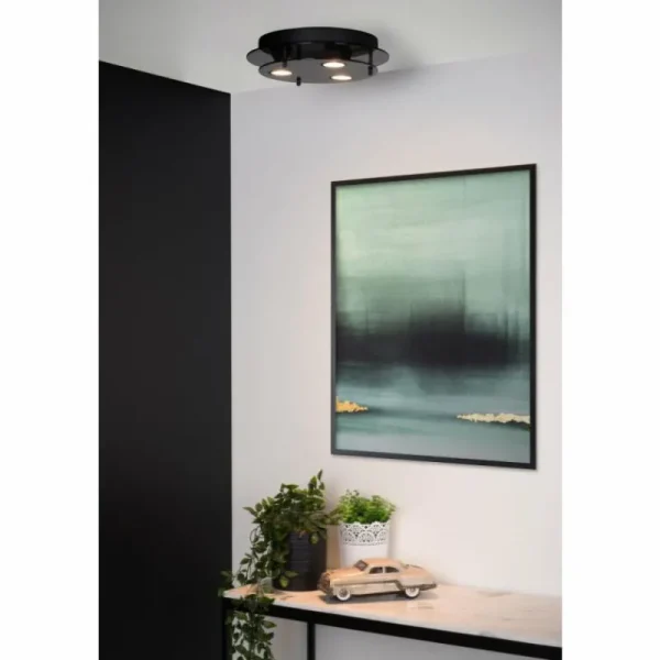 Luminaires Lucide Plafonnier Lucide OKNO Noir, 3 lumières* Lampes En Verre