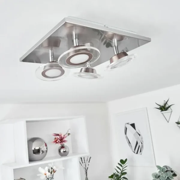 hofstein Plafonnier Marsen LED Nickel mat, 4 lumières, Télécommandes, Changeur de couleurs* Lampes Modernes