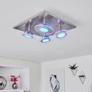 hofstein Plafonnier Marsen LED Nickel mat, 4 lumières, Télécommandes, Changeur de couleurs* Lampes Modernes