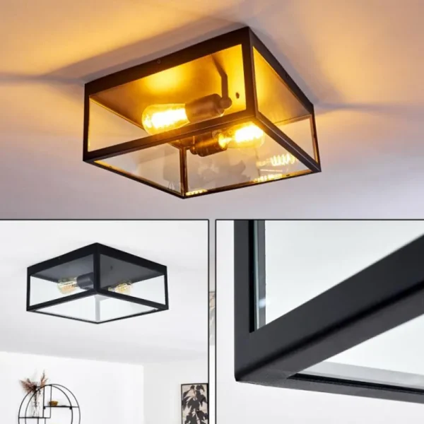 hofstein Plafonnier Moatize Noir, 2 lumières* Lampes En Verre