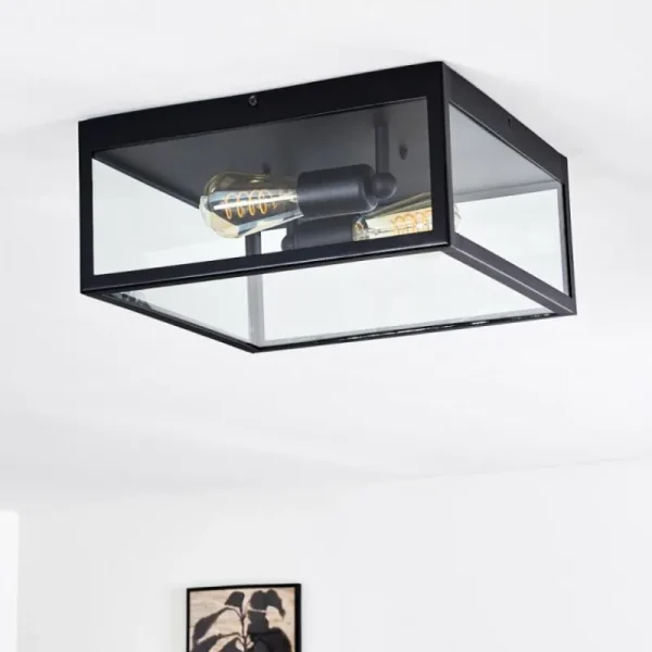 hofstein Plafonnier Moatize Noir, 2 lumières* Lampes En Verre