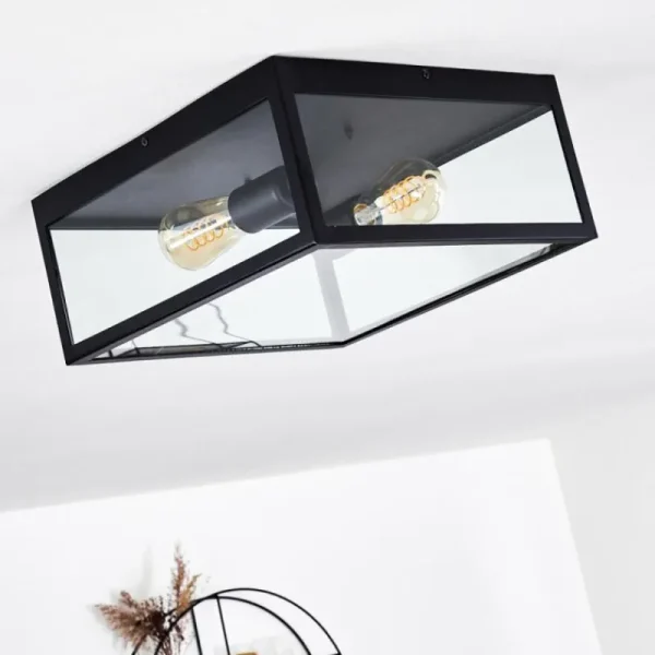 hofstein Plafonnier Moatize Noir, 2 lumières* Lampes En Verre