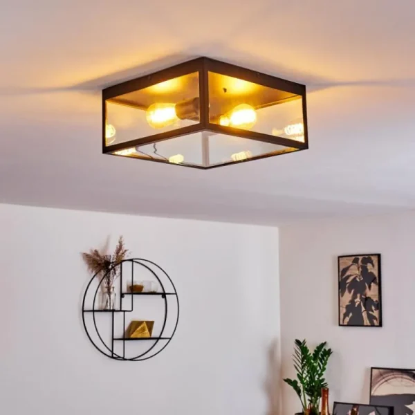 hofstein Plafonnier Moatize Noir, 2 lumières* Lampes En Verre