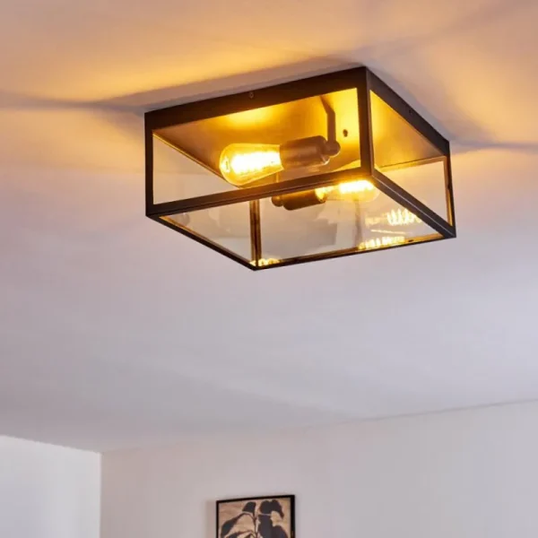 hofstein Plafonnier Moatize Noir, 2 lumières* Lampes En Verre