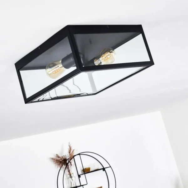 hofstein Plafonnier Moatize Noir, 2 lumières* Lampes En Verre