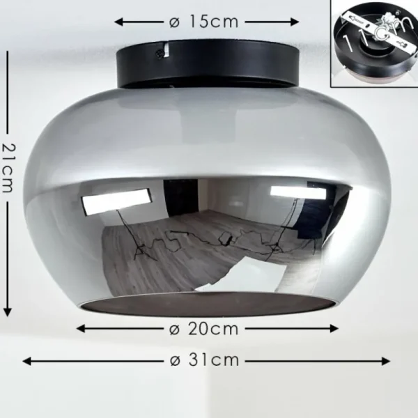 hofstein Plafonnier Molloy Chrome, Fumé, 1 lumière* Lampes Modernes