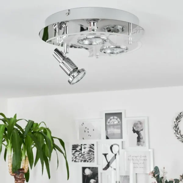 hofstein Plafonnier Morges LED Chrome, Blanc, 3 lumières* Lampes En Verre