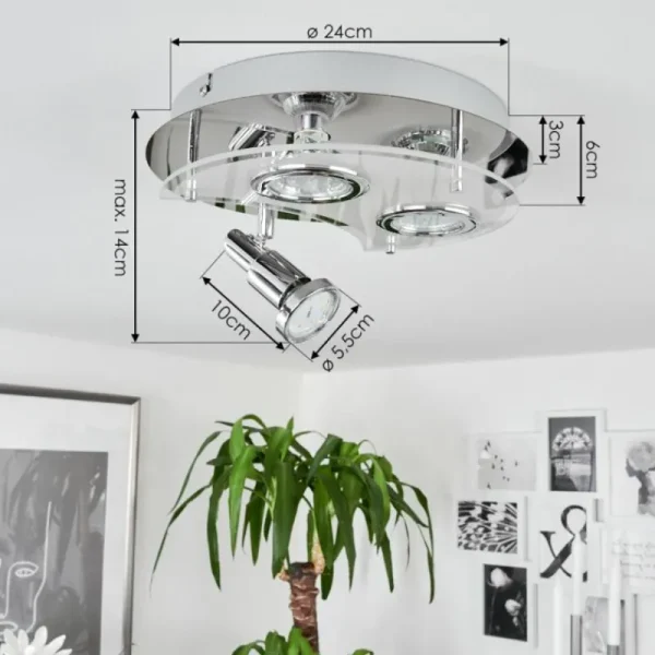 hofstein Plafonnier Morges LED Chrome, Blanc, 3 lumières* Lampes En Verre