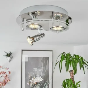 hofstein Plafonnier Morges LED Chrome, Blanc, 3 lumières* Lampes En Verre