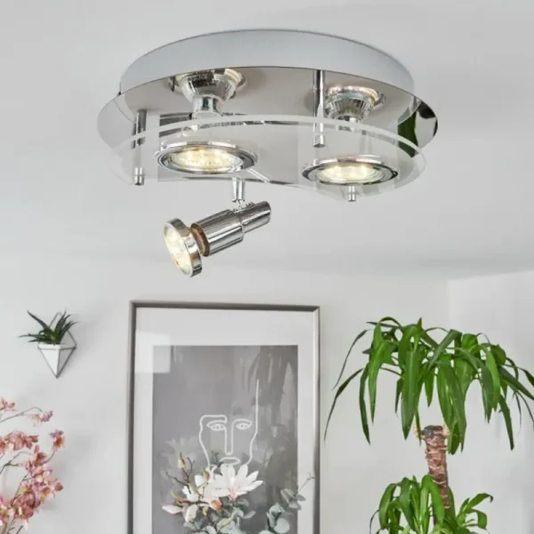 hofstein Plafonnier Morges LED Chrome, Blanc, 3 lumières* Lampes En Verre