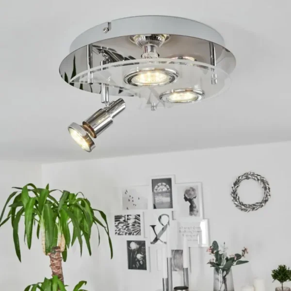 hofstein Plafonnier Morges LED Chrome, Blanc, 3 lumières* Lampes En Verre
