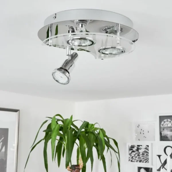 hofstein Plafonnier Morges LED Chrome, Blanc, 3 lumières* Lampes En Verre