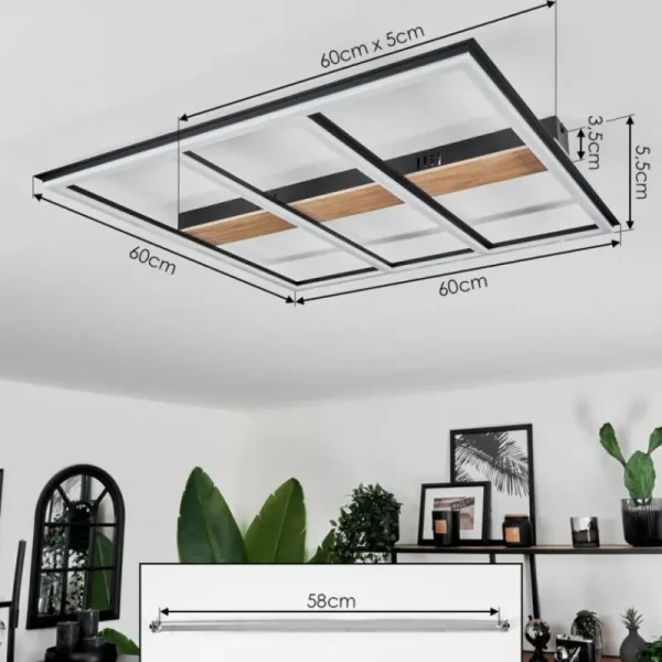 hofstein Plafonnier Nganbeto LED Couleur bois, Noir, 1 lumière* Lampes Modernes