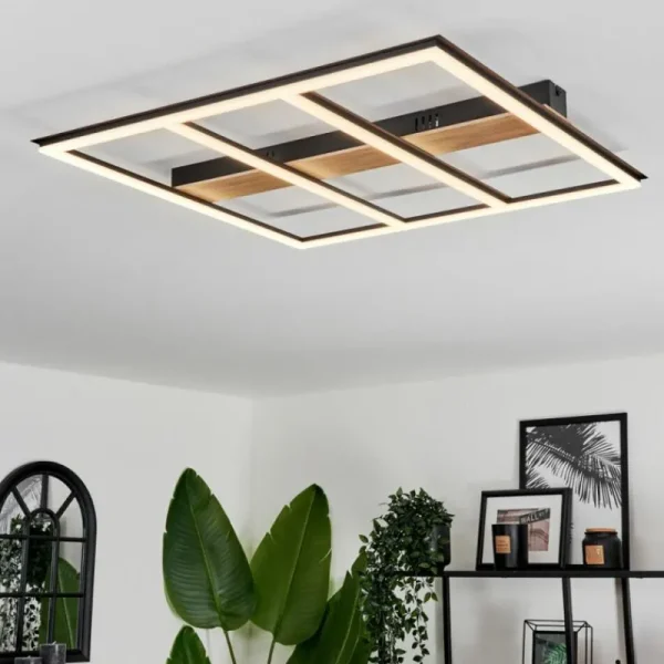 hofstein Plafonnier Nganbeto LED Couleur bois, Noir, 1 lumière* Lampes Modernes