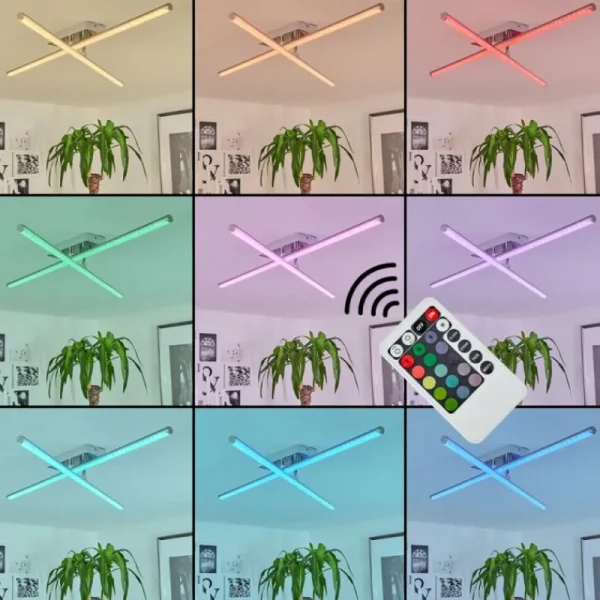 hofstein Plafonnier Noppa LED Chrome, Nickel mat, 2 lumières, Télécommandes, Changeur de couleurs* Lampes Modernes