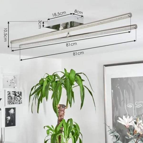 hofstein Plafonnier Noppa LED Chrome, Nickel mat, 2 lumières, Télécommandes, Changeur de couleurs* Lampes Modernes